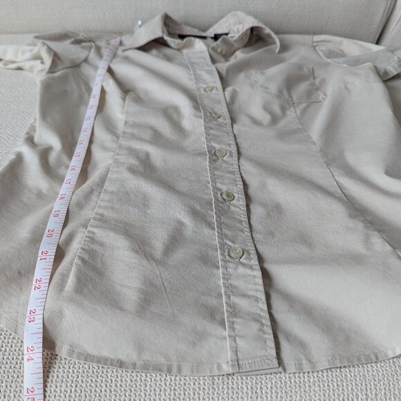 *2/$20* beige short sleeve button-up shirt, Size S - Picture 5 of 11